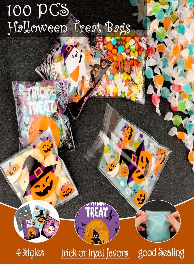 Konsait 100 PCS Small Halloween Treat Bags, Self Adhesive Clear Cookie Bags Halloween Cellophane Baggies for Candy Trick or Treat Party Favor Supplies - Image 3